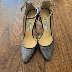 Jimmy Choo Glittery Black Ankle Strap Heels